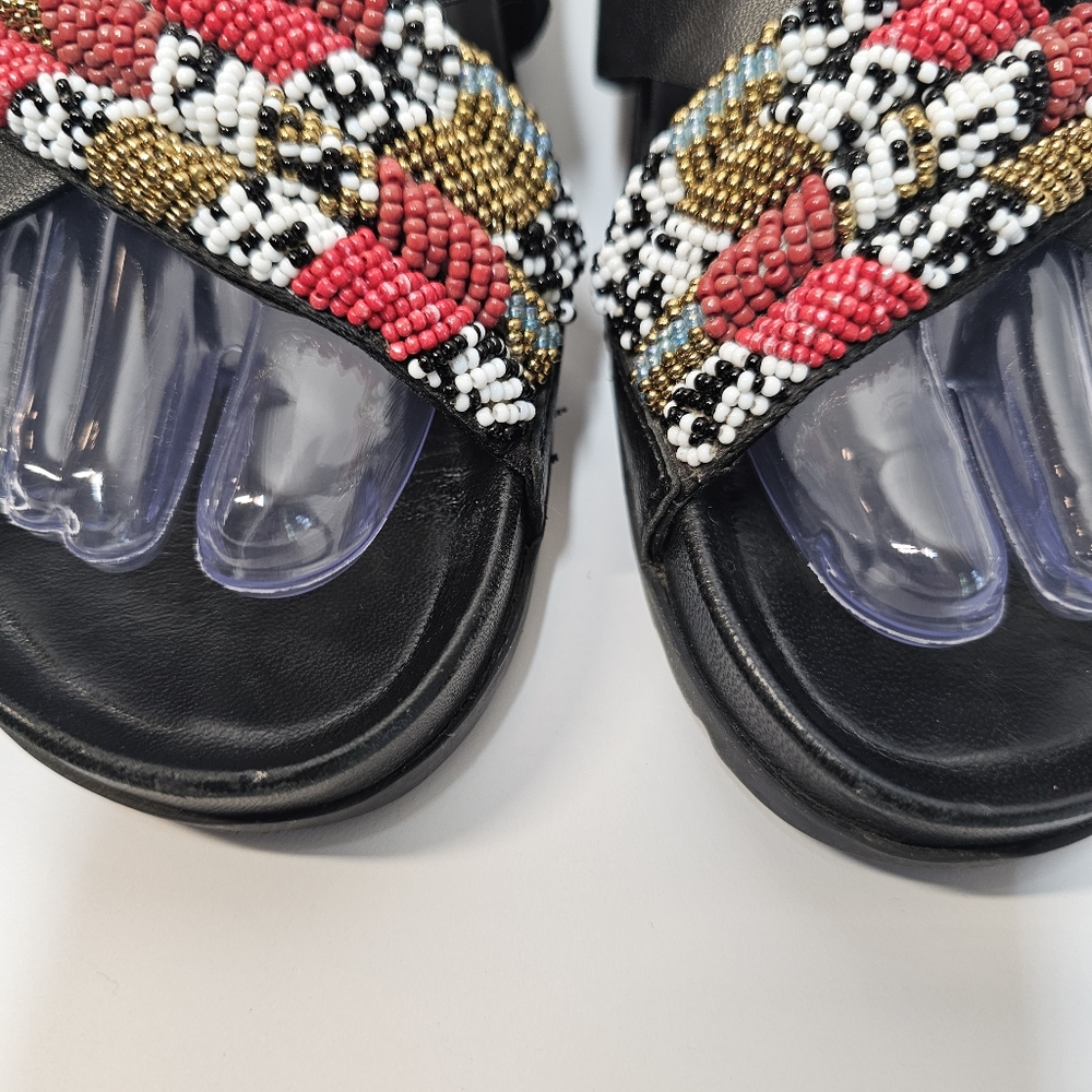 Gioseppo Beaded Haverhill Black open toe Strap Flat Leather Sandal Size 8 or 39 - Picture 12 of 12
